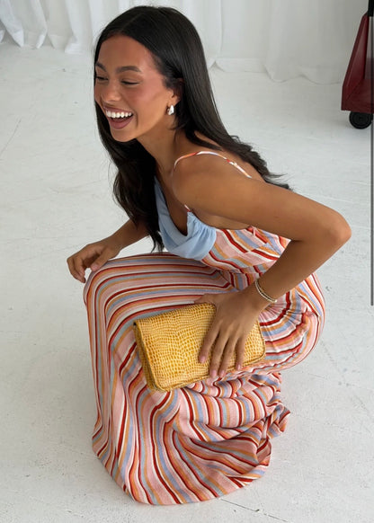 With Harper Lu Draped Slip Dress in Blush Stripe
