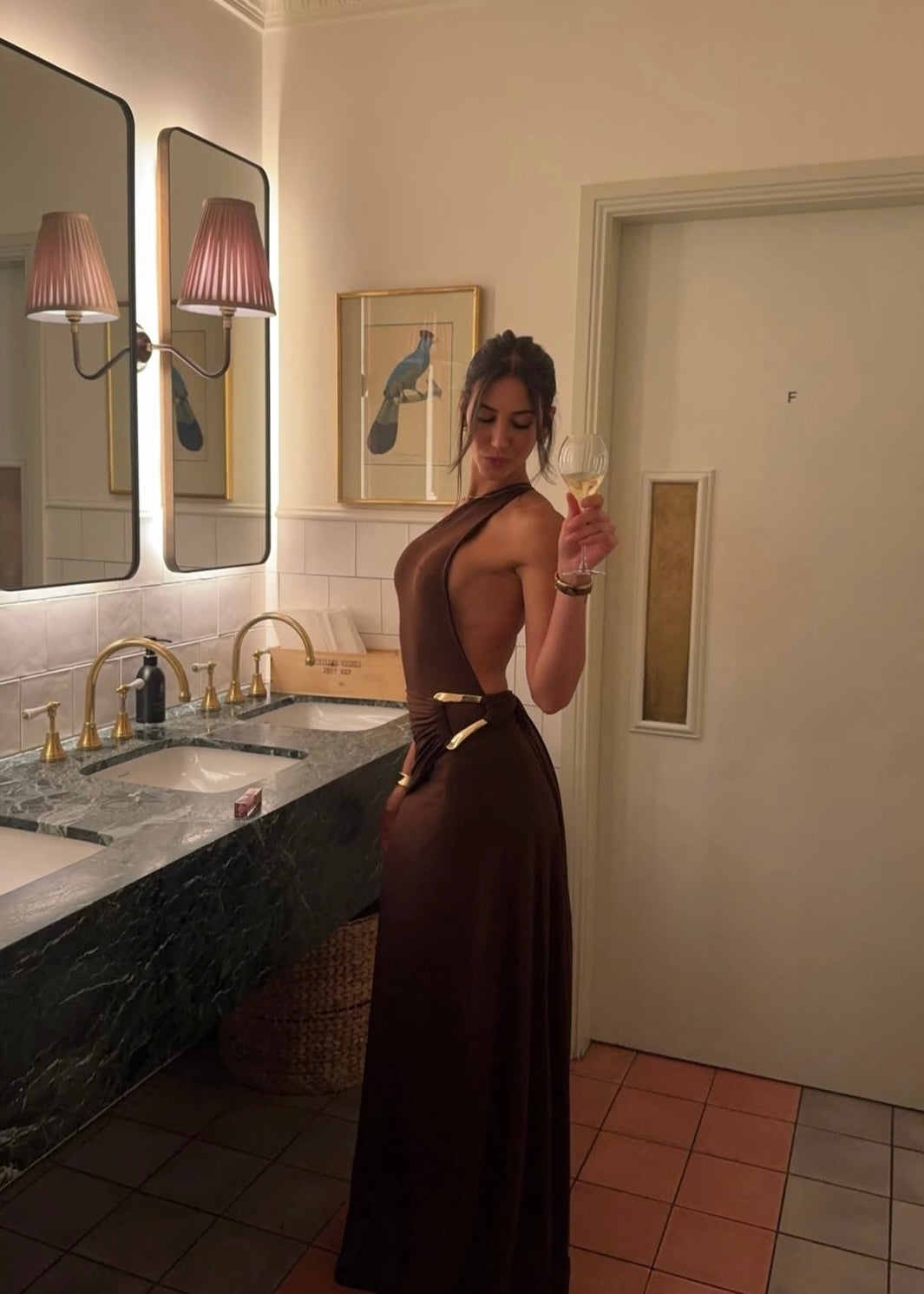 Ance Gria Gaia Gown in Brown/Gold Buckle