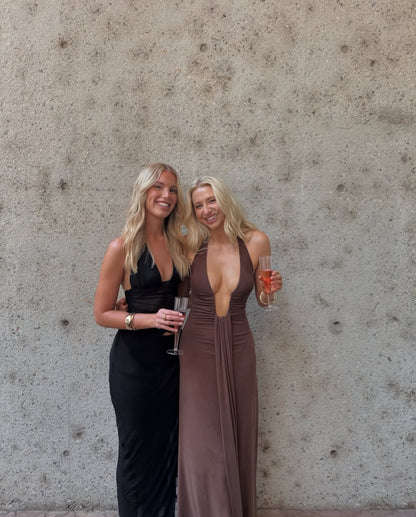 MISHA Jennifer Cupro Dress in Brown