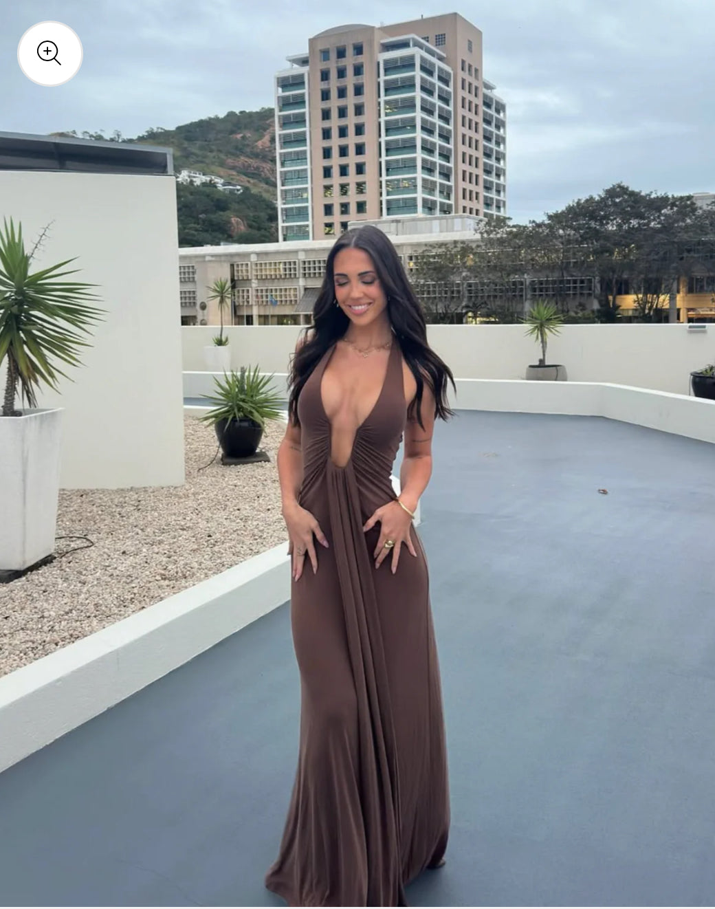 MISHA Jennifer Cupro Dress in Brown