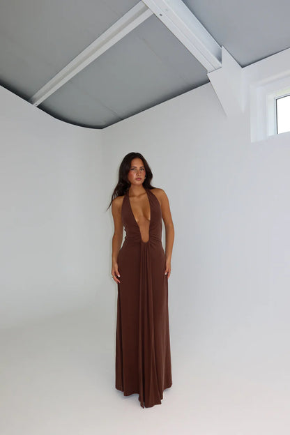 MISHA Jennifer Cupro Dress in Brown
