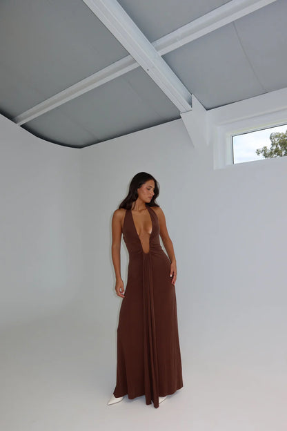 MISHA Jennifer Cupro Dress in Brown