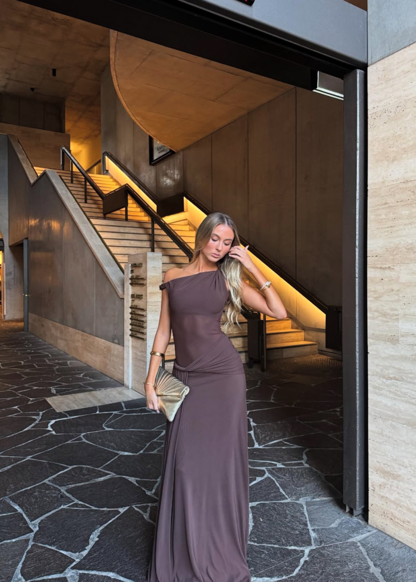 MISHA Sisal Mesh Dress in Espresso