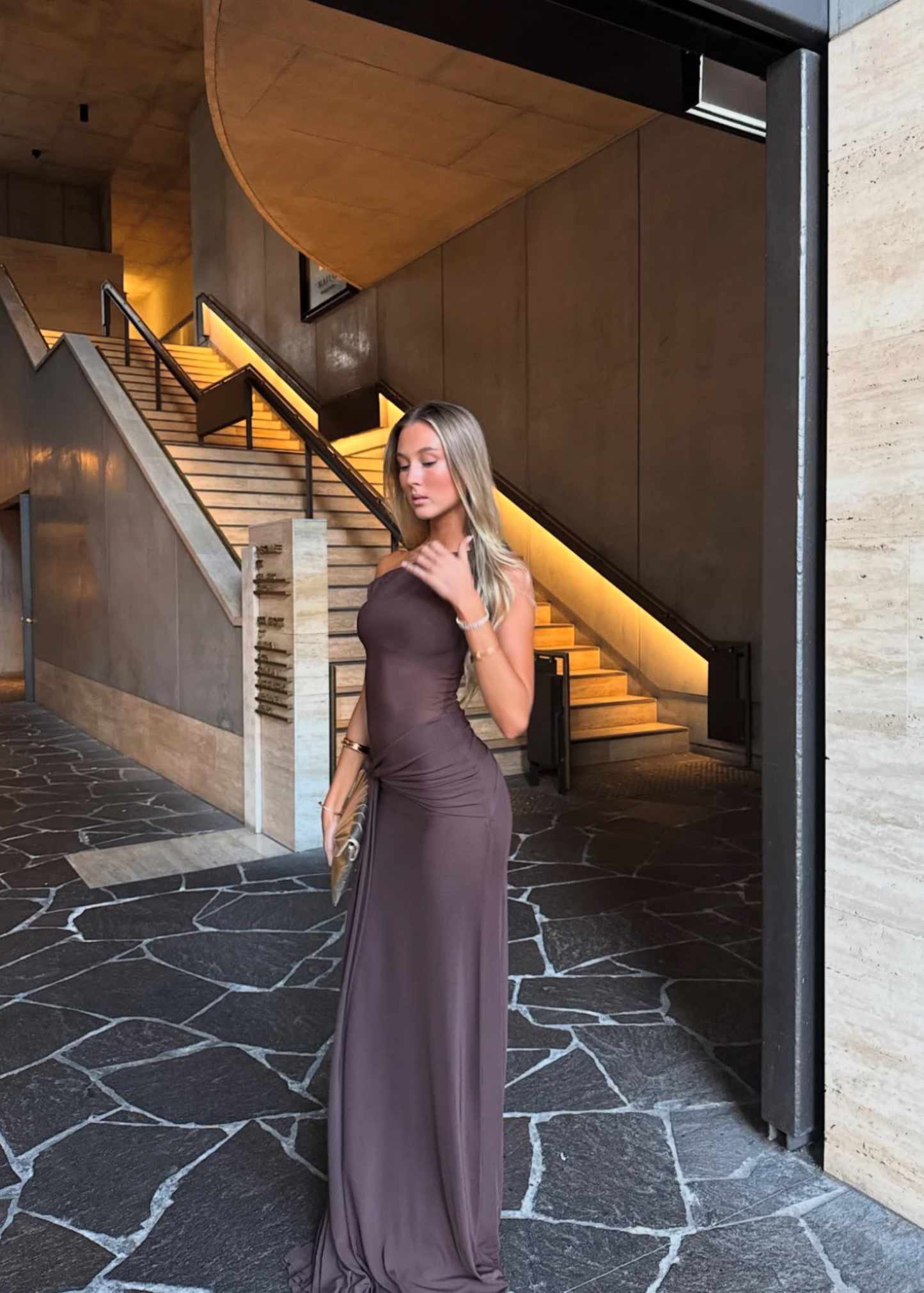 MISHA Sisal Mesh Dress in Espresso