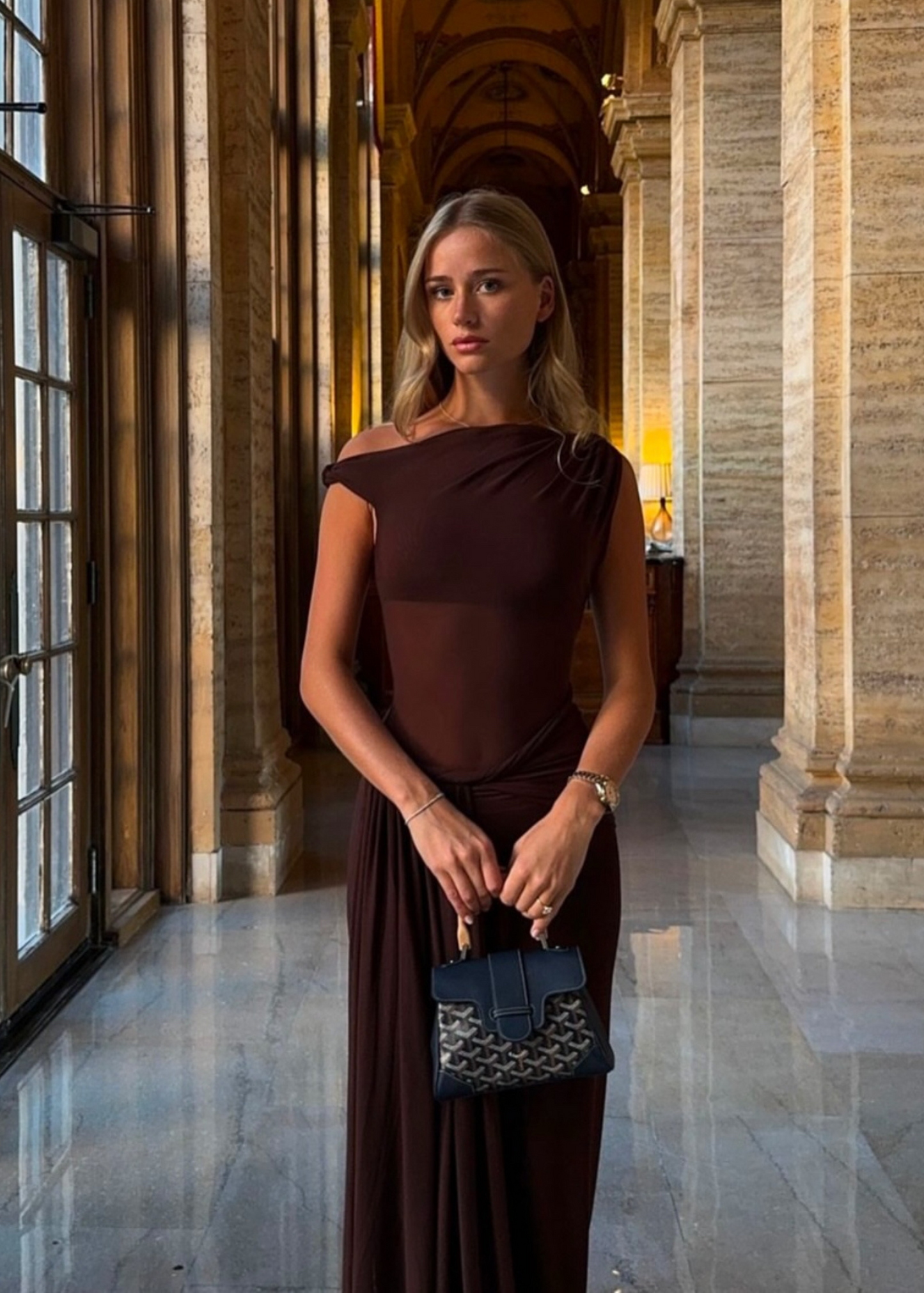 MISHA Sisal Mesh Dress in Espresso