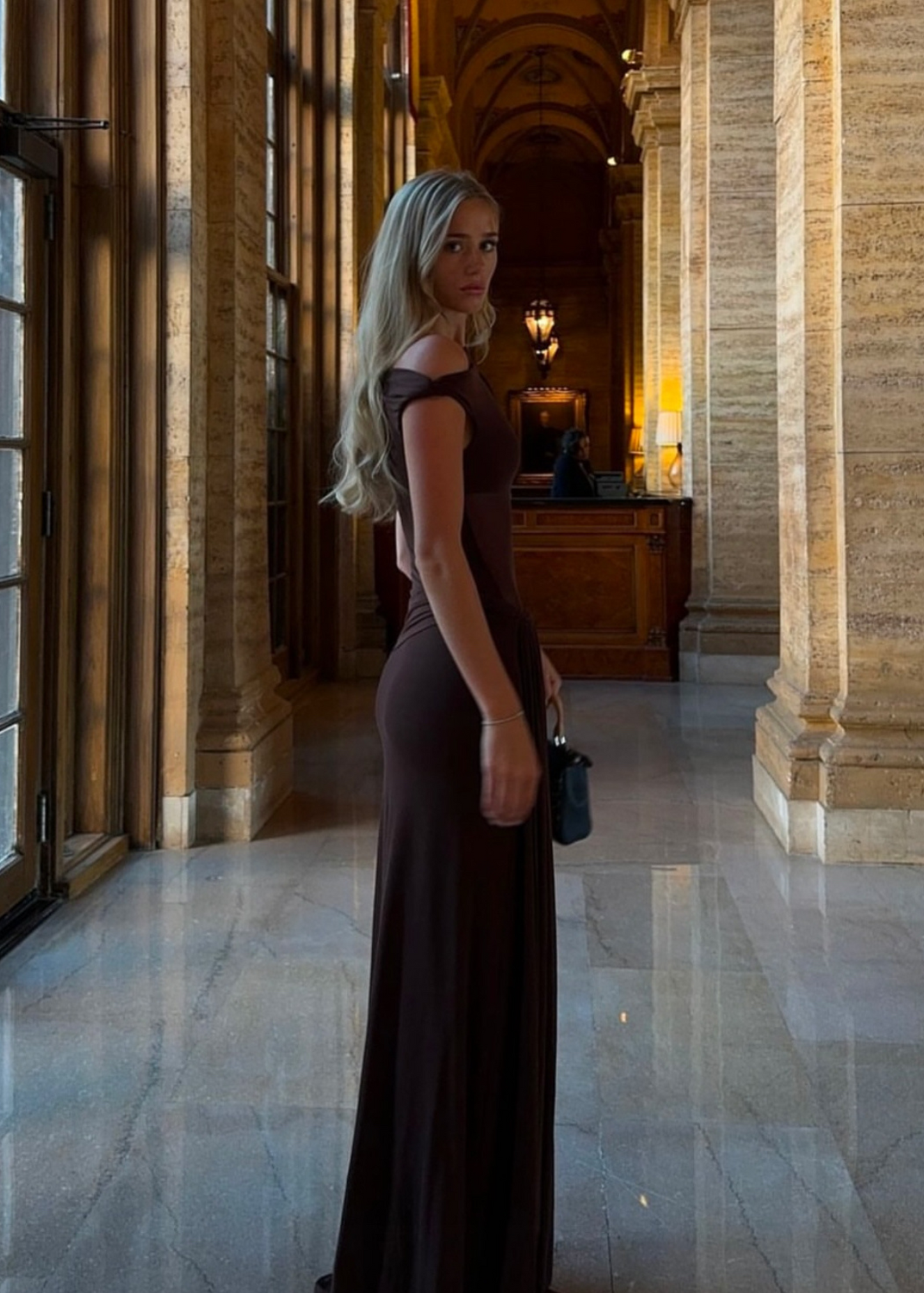 MISHA Sisal Mesh Dress in Espresso