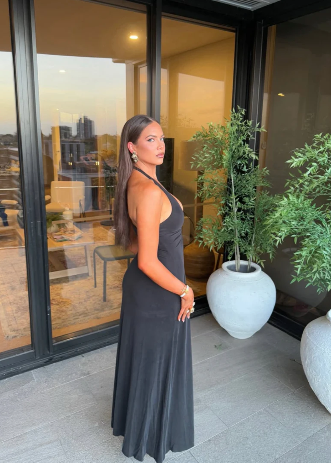 MISHA Jennifer Cupro Maxi in Black