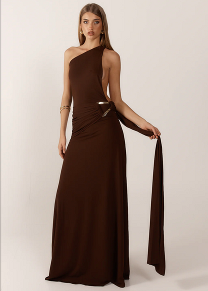 Ance Gria Gaia Gown in Brown/Gold Buckle
