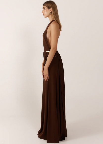 Ance Gria Gaia Gown in Brown/Gold Buckle